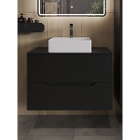 Тумба с раковиной Orange Line Li-80TubMDF+B04-405W, 80 см, подвесная, цвет черный матовый Soft Touch