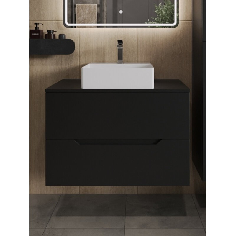 Тумба с раковиной Orange Line Li-80TubMDF+B04-405W, 80 см, подвесная, цвет черный матовый Soft Touch