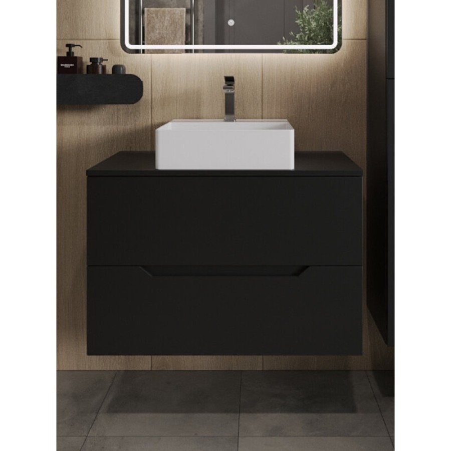 Тумба с раковиной Orange Line Li-80TubMDF+B04-405W, 80 см, подвесная, цвет черный матовый Soft Touch