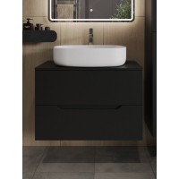 Тумба с раковиной Orange Line Li-80TubMDF+B04-600W, 80 см, подвесная, цвет черный матовый Soft Touch