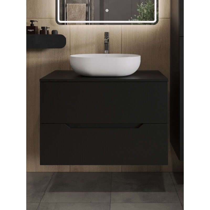 Тумба с раковиной Orange Line Li-80TubMDF+B05-480W, 80 см, подвесная, цвет черный матовый Soft Touch