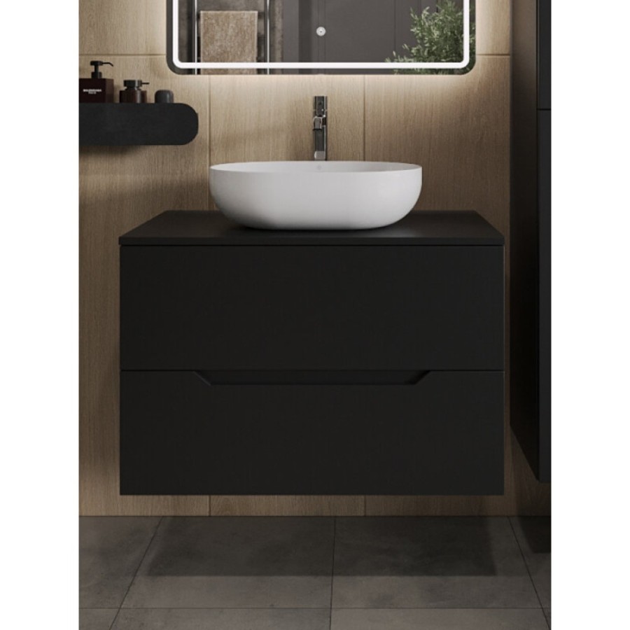 Тумба с раковиной Orange Line Li-80TubMDF+B05-480W, 80 см, подвесная, цвет черный матовый Soft Touch
