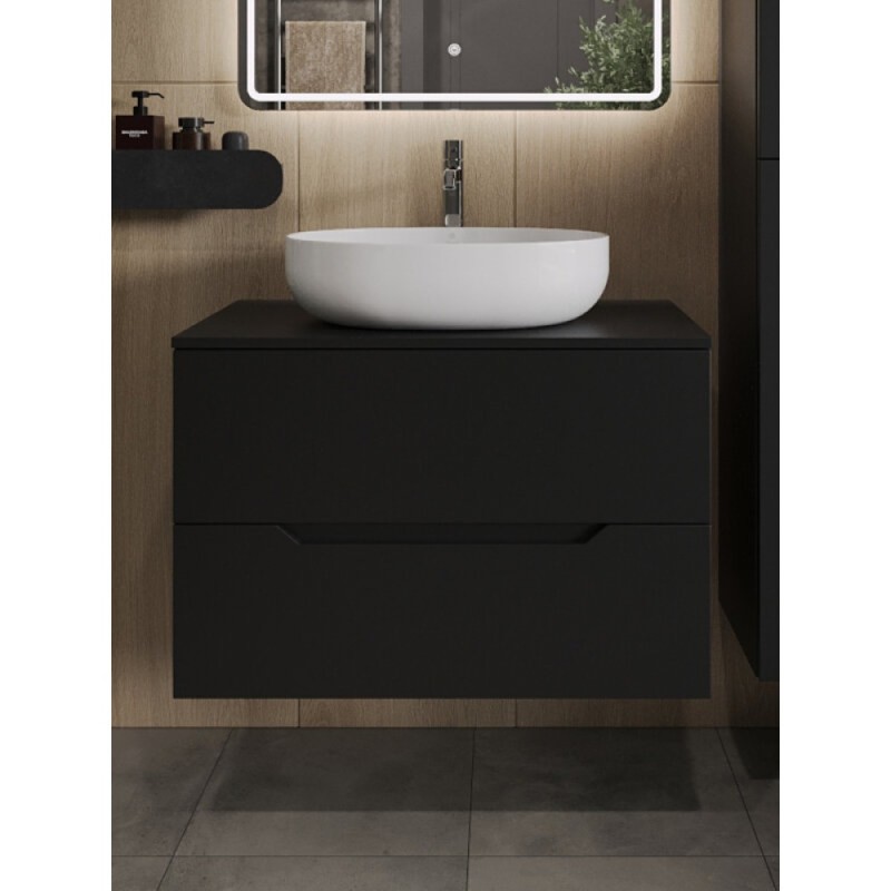 Тумба с раковиной Orange Line Li-80TubMDF+B05-520W, 80 см, подвесная, цвет черный матовый Soft Touch