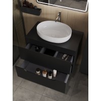 Тумба с раковиной Orange Line Li-80TubMDF+B05-520W, 80 см, подвесная, цвет черный матовый Soft Touch