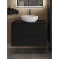 Тумба с раковиной Orange Line Li-80TubMDF+B07-420W, 80 см, подвесная, цвет черный матовый Soft Touch