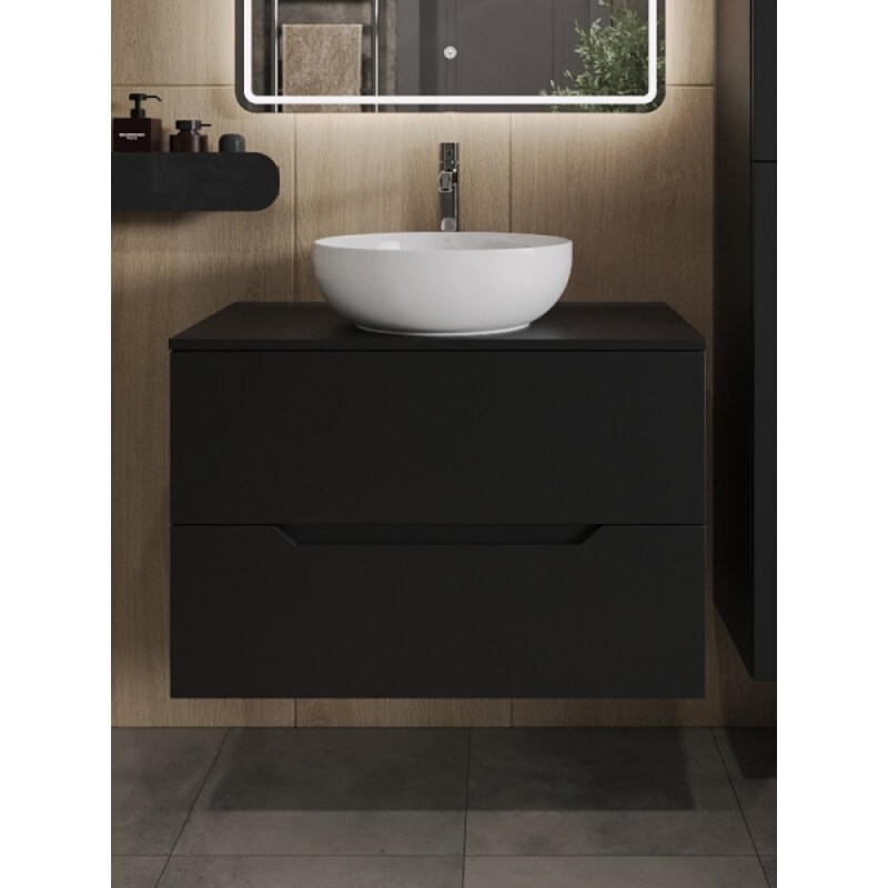Тумба с раковиной Orange Line Li-80TubMDF+B07-420W, 80 см, подвесная, цвет черный матовый Soft Touch