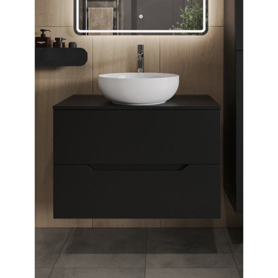 Тумба с раковиной Orange Line Li-80TubMDF+B07-420W, 80 см, подвесная, цвет черный матовый Soft Touch