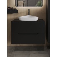 Тумба с раковиной Orange Line Li-80TubMDF+B07-500W, 80 см, подвесная, цвет черный матовый Soft Touch