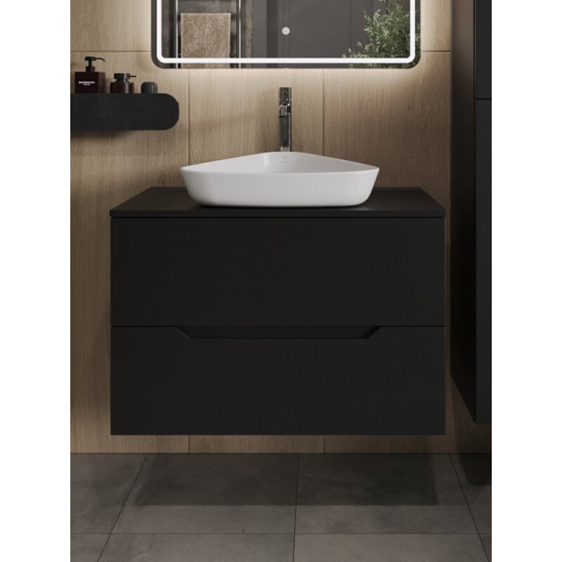Тумба с раковиной Orange Line Li-80TubMDF+B07-500W, 80 см, подвесная, цвет черный матовый Soft Touch