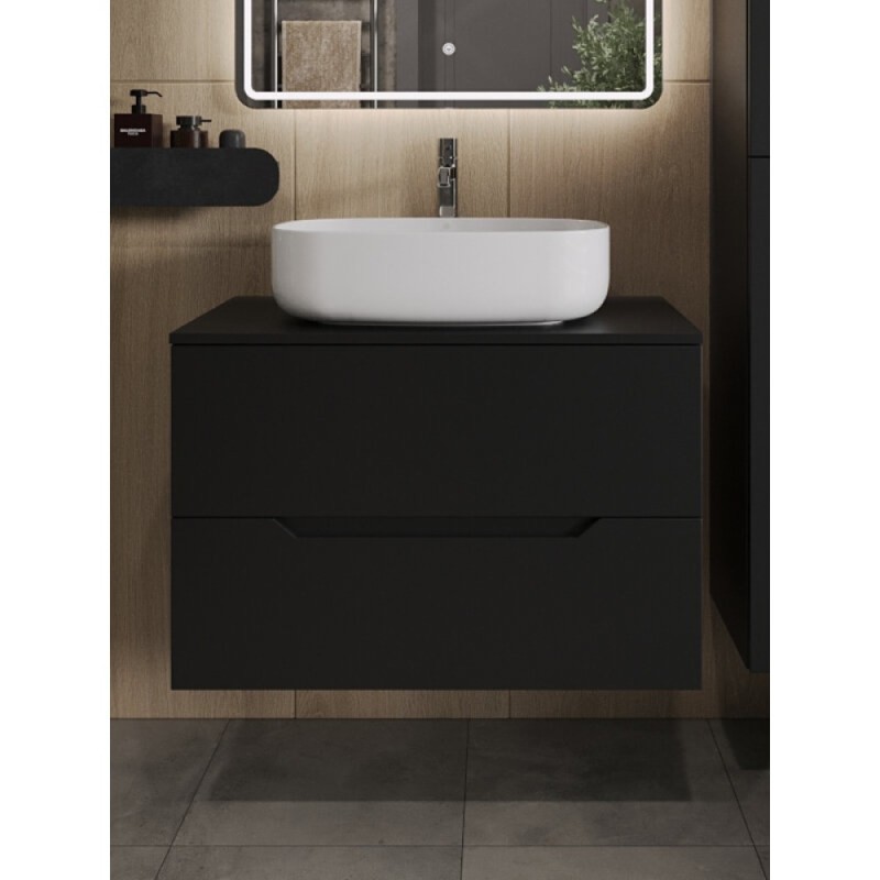 Тумба с раковиной Orange Line Li-80TubMDF+B07-540W, 80 см, подвесная, цвет черный матовый Soft Touch