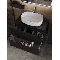 Тумба с раковиной Orange Line Li-80TubMDF+B07-540W, 80 см, подвесная, цвет черный матовый Soft Touch