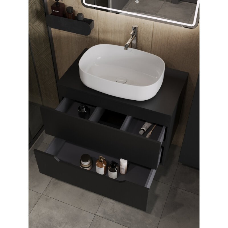 Тумба с раковиной Orange Line Li-80TubMDF+B07-540W, 80 см, подвесная, цвет черный матовый Soft Touch