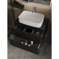 Тумба с раковиной Orange Line Li-80TubMDF+B07-600W, 80 см, подвесная, цвет черный матовый Soft Touch
