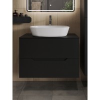 Тумба с раковиной Orange Line Li-80TubMDF+B08-500W, 80 см, подвесная, цвет черный матовый Soft Touch