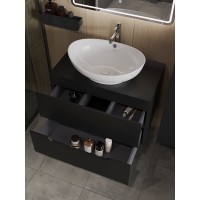 Тумба с раковиной Orange Line Li-80TubMDF+B08-585W, 80 см, подвесная, цвет черный матовый Soft Touch