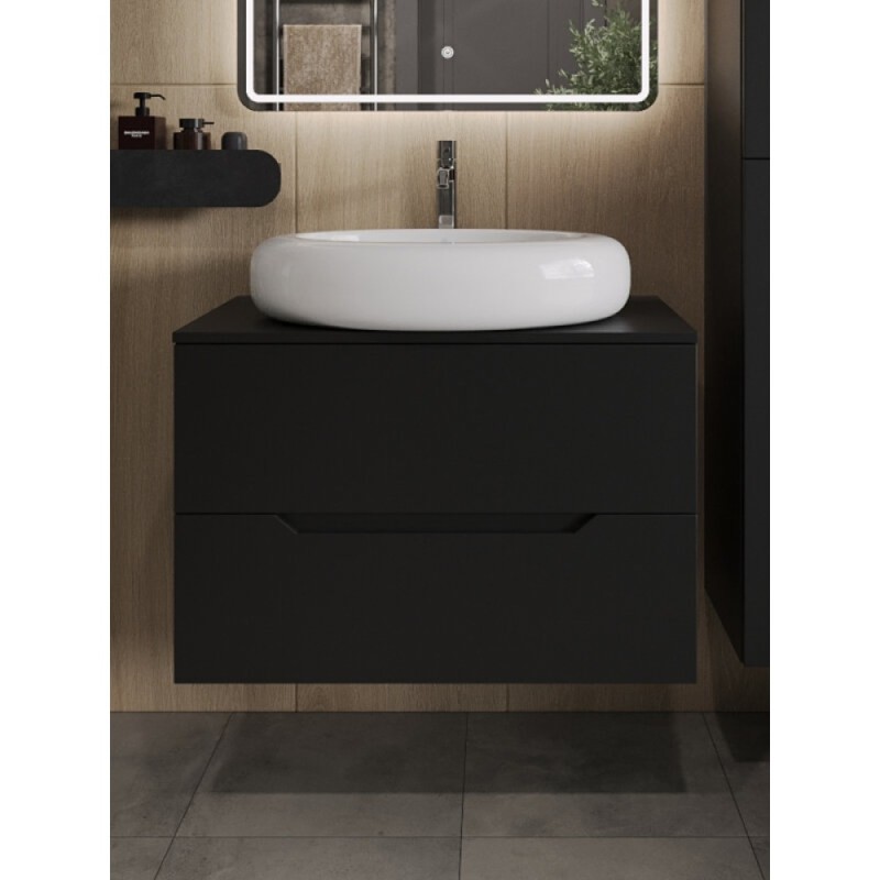 Тумба с раковиной Orange Line Li-80TubMDF+B08-640W, 80 см, подвесная, цвет черный матовый Soft Touch