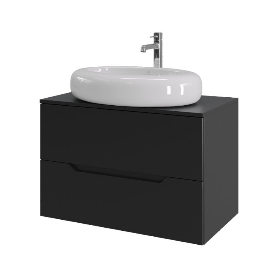 Тумба с раковиной Orange Line Li-80TubMDF+B08-640W, 80 см, подвесная, цвет черный матовый Soft Touch