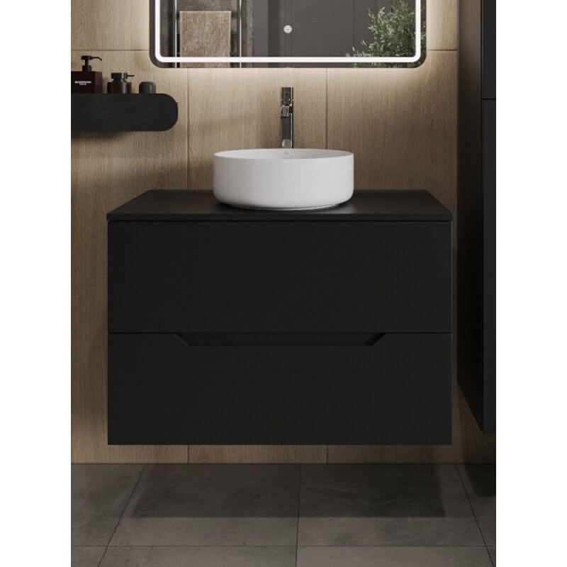 Тумба с раковиной Orange Line Li-80TubMDF+B09-360W, 80 см, подвесная, цвет черный матовый Soft Touch