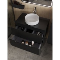 Тумба с раковиной Orange Line Li-80TubMDF+B09-360W, 80 см, подвесная, цвет черный матовый Soft Touch