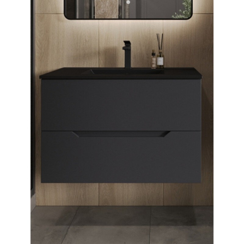 Тумба с раковиной Orange Line Li-80Tug+BLRA, 80 см, подвесная, цвет графит матовый Soft Touch