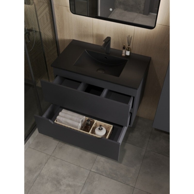 Тумба с раковиной Orange Line Li-80Tug+BLRA, 80 см, подвесная, цвет графит матовый Soft Touch