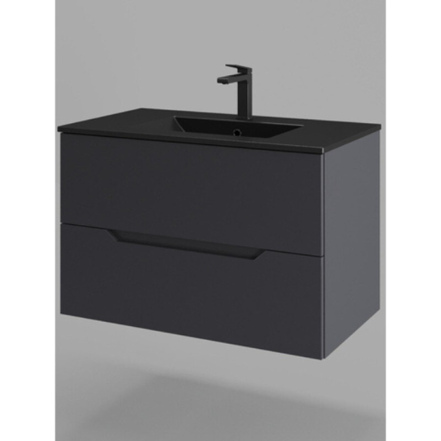 Тумба с раковиной Orange Line Li-80Tug+BLRA, 80 см, подвесная, цвет графит матовый Soft Touch