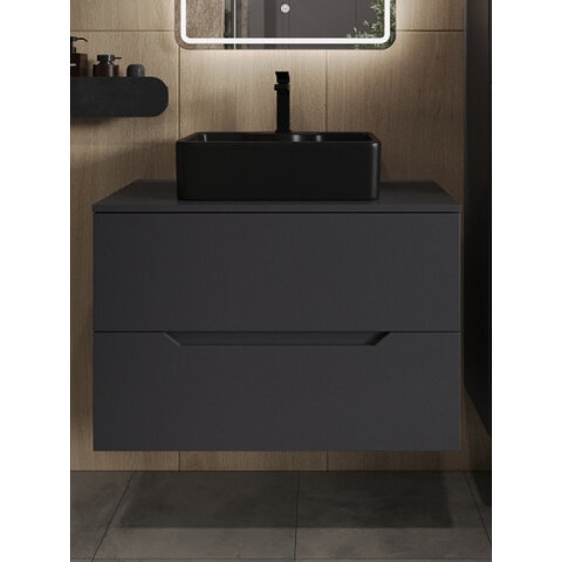 Тумба с раковиной Orange Line Li-80TugMDF+B01-475MB, 80 см, подвесная, цвет графит матовый Soft Touch