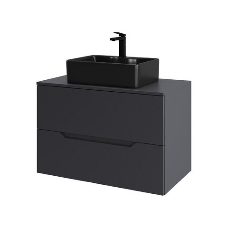 Тумба с раковиной Orange Line Li-80TugMDF+B01-475MB, 80 см, подвесная, цвет графит матовый Soft Touch