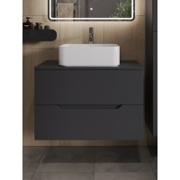 Тумба с раковиной Orange Line Li-80TugMDF+B02-460W, 80 см, подвесная, цвет графит матовый Soft Touch