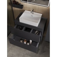 Тумба с раковиной Orange Line Li-80TugMDF+B04-500W, 80 см, подвесная, цвет графит матовый Soft Touch