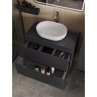 Тумба с раковиной Orange Line Li-80TugMDF+B05-480W, 80 см, подвесная, цвет графит матовый Soft Touch