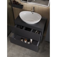 Тумба с раковиной Orange Line Li-80TugMDF+B08-585W, 80 см, подвесная, цвет графит матовый Soft Touch