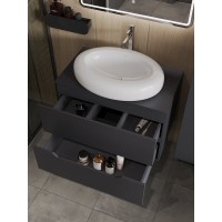Тумба с раковиной Orange Line Li-80TugMDF+B08-640W, 80 см, подвесная, цвет графит матовый Soft Touch