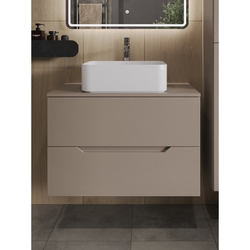 Тумба с раковиной Orange Line Li-80TuLMDF+B02-460W, 80 см, подвесная, цвет латте матовый Soft Touch