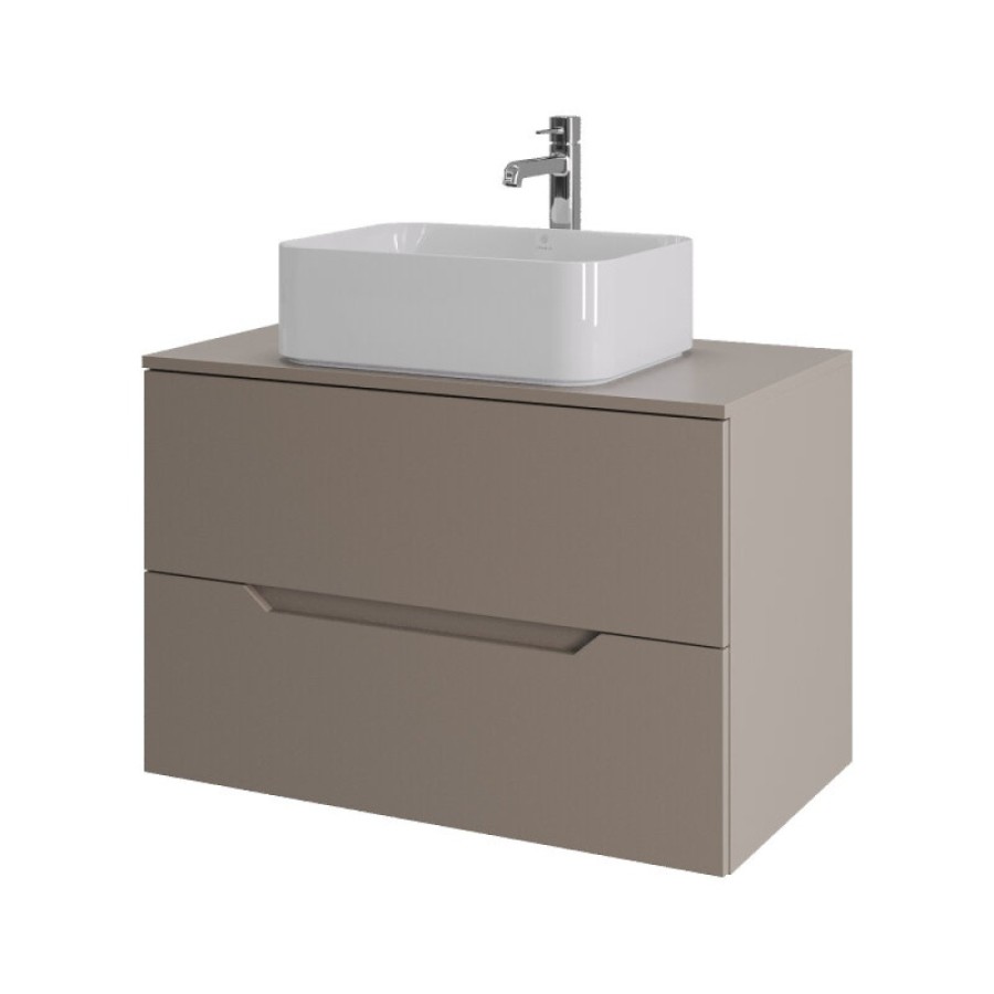 Тумба с раковиной Orange Line Li-80TuLMDF+B02-460W, 80 см, подвесная, цвет латте матовый Soft Touch