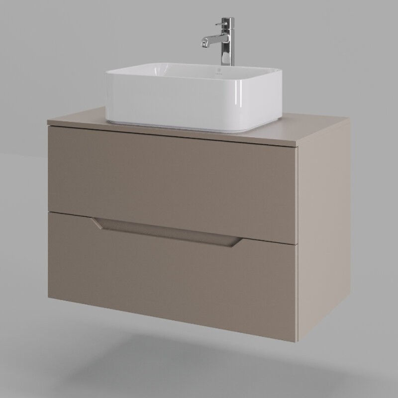 Тумба с раковиной Orange Line Li-80TuLMDF+B02-460W, 80 см, подвесная, цвет латте матовый Soft Touch