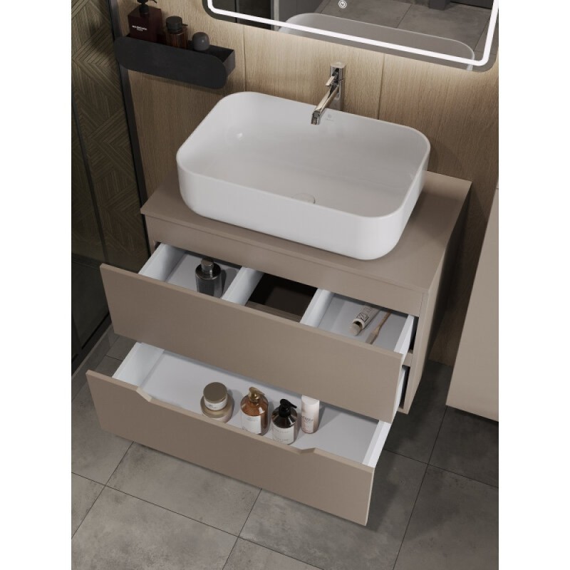 Тумба с раковиной Orange Line Li-80TuLMDF+B03-600W, 80 см, подвесная, цвет латте матовый Soft Touch