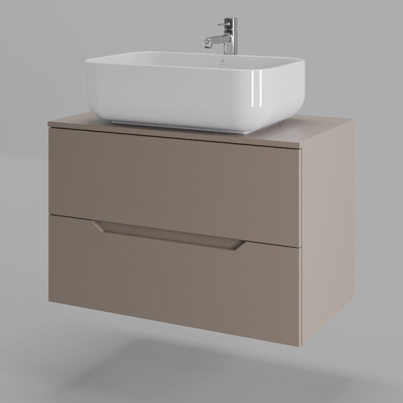 Тумба с раковиной Orange Line Li-80TuLMDF+B03-600W, 80 см, подвесная, цвет латте матовый Soft Touch