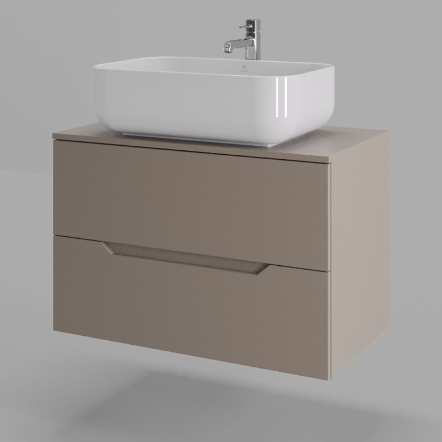 Тумба с раковиной Orange Line Li-80TuLMDF+B03-600W, 80 см, подвесная, цвет латте матовый Soft Touch