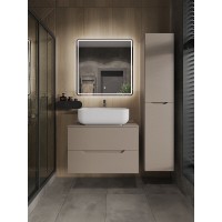 Тумба с раковиной Orange Line Li-80TuLMDF+B03-600W, 80 см, подвесная, цвет латте матовый Soft Touch