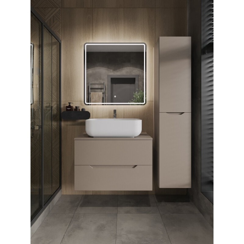 Тумба с раковиной Orange Line Li-80TuLMDF+B03-600W, 80 см, подвесная, цвет латте матовый Soft Touch