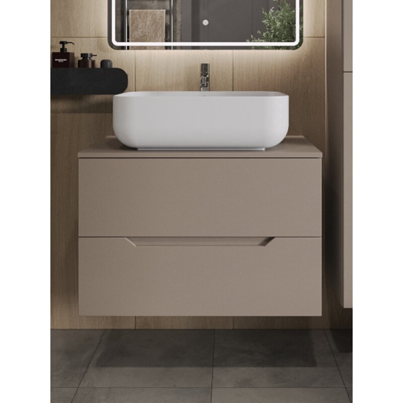 Тумба с раковиной Orange Line Li-80TuLMDF+B03-600W, 80 см, подвесная, цвет латте матовый Soft Touch