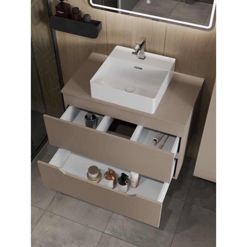 Тумба с раковиной Orange Line Li-80TuLMDF+B04-405W, 80 см, подвесная, цвет латте матовый Soft Touch