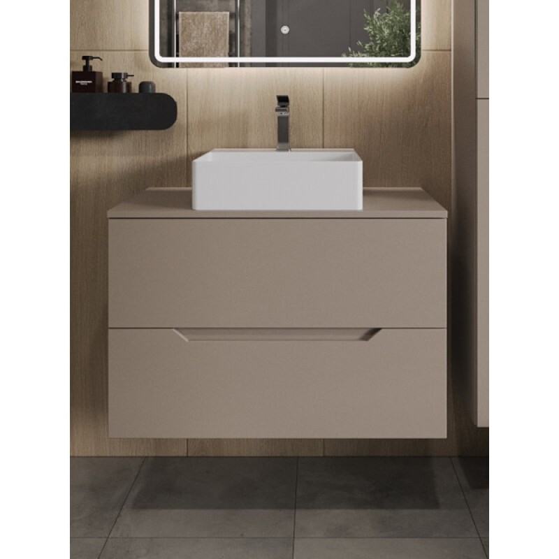 Тумба с раковиной Orange Line Li-80TuLMDF+B04-405W, 80 см, подвесная, цвет латте матовый Soft Touch