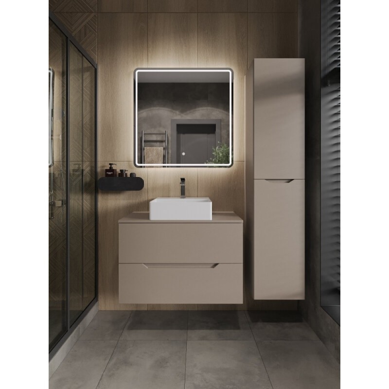 Тумба с раковиной Orange Line Li-80TuLMDF+B04-405W, 80 см, подвесная, цвет латте матовый Soft Touch