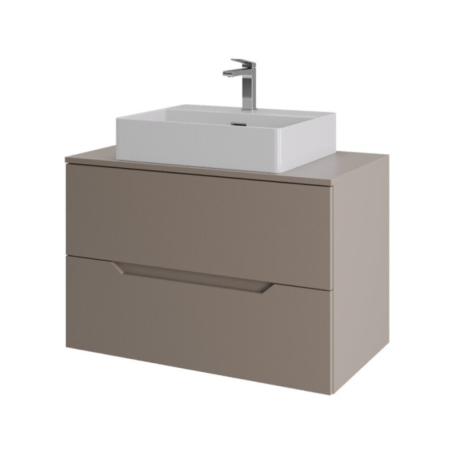 Тумба с раковиной Orange Line Li-80TuLMDF+B04-500W, 80 см, подвесная, цвет латте матовый Soft Touch