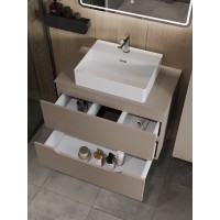Тумба с раковиной Orange Line Li-80TuLMDF+B04-500W, 80 см, подвесная, цвет латте матовый Soft Touch