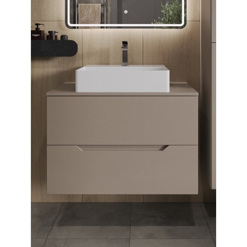 Тумба с раковиной Orange Line Li-80TuLMDF+B04-500W, 80 см, подвесная, цвет латте матовый Soft Touch