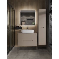 Тумба с раковиной Orange Line Li-80TuLMDF+B04-600W, 80 см, подвесная, цвет латте матовый Soft Touch
