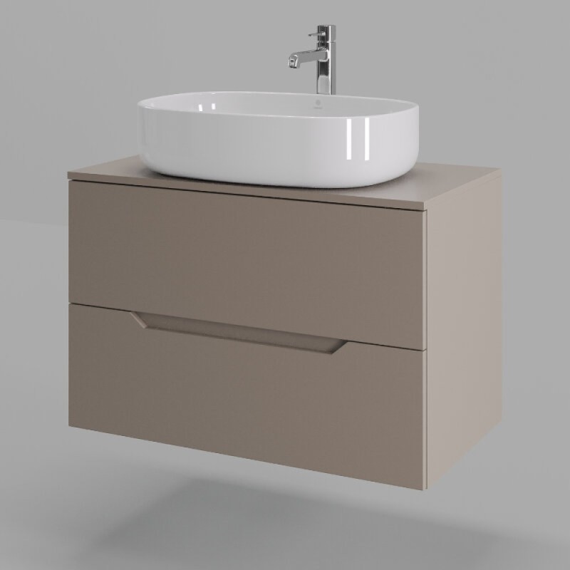 Тумба с раковиной Orange Line Li-80TuLMDF+B04-600W, 80 см, подвесная, цвет латте матовый Soft Touch